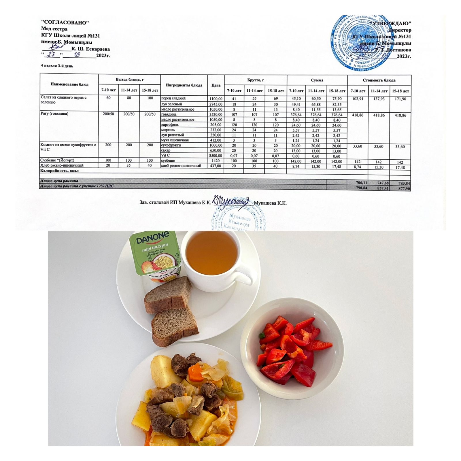 Ас мәзірі (меню) 27.09.2023