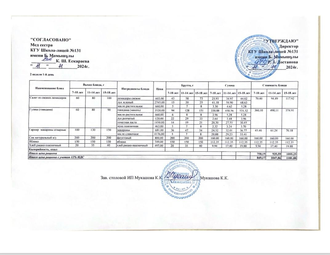 Ас мәзірі (меню) 11.11.2024