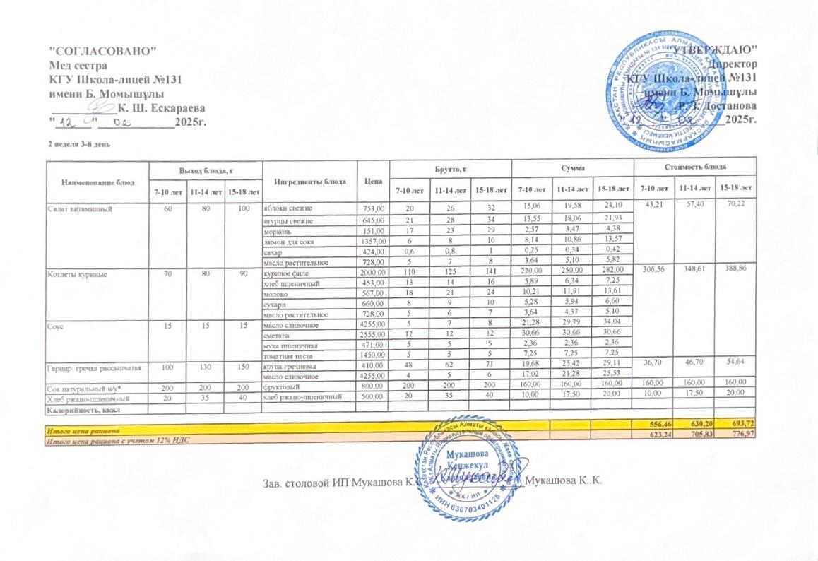 Ас мәзірі (меню) 12.02.2025