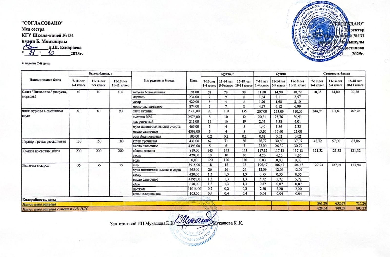 Ас мәзірі (меню) 21.10.2025