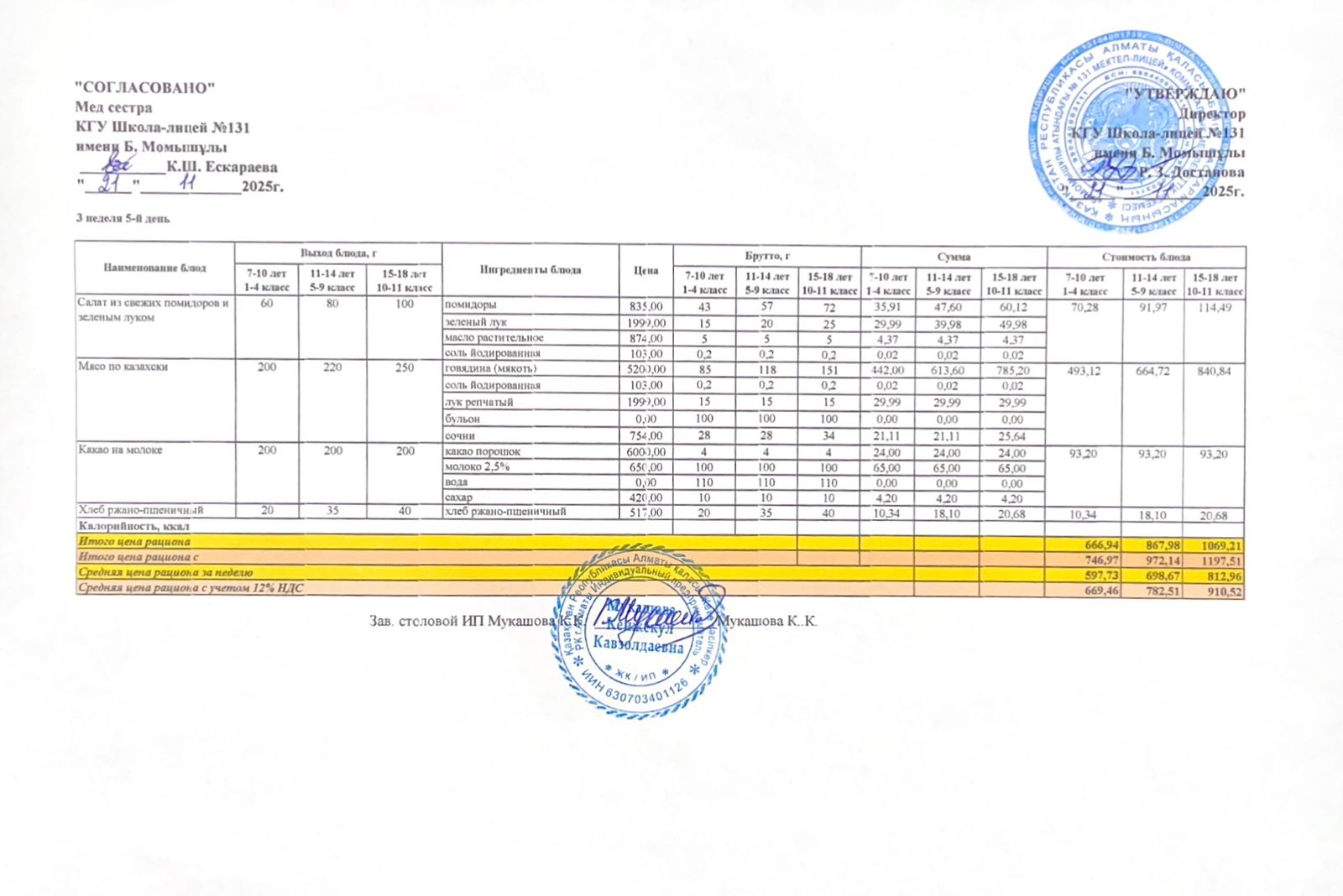 Ас мәзірі (меню) 21.11.2025