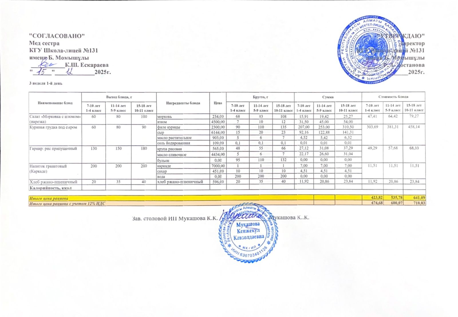 Ас мәзірі (меню) 15.12.2025